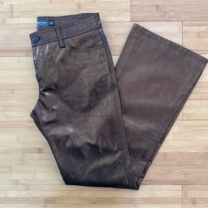Vintage Gap Leather Pants Womens 2 Y2K 2000 Bootcut Gold Triple Stitch Flare